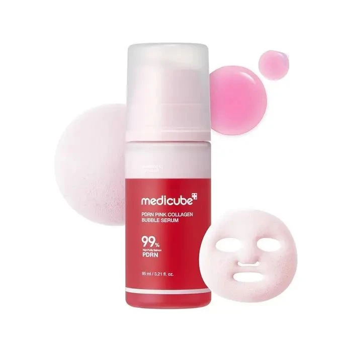 سرم حبابی PDRN و کلاژن صورتی مدی کیوب